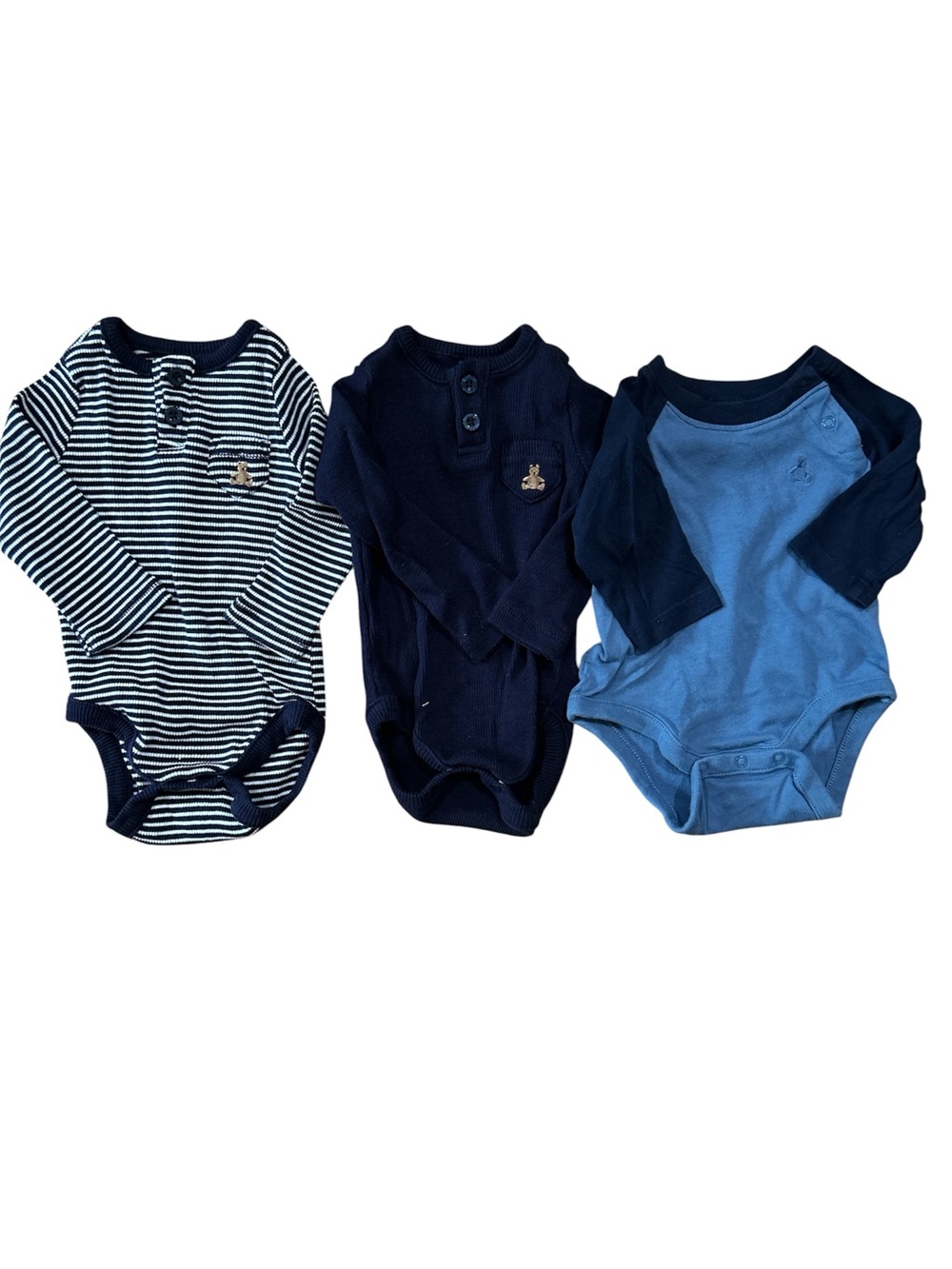GAP Navy, Light Blue & Navy/White Stripe Long-Sleeve One-Piece Bodysuit Set